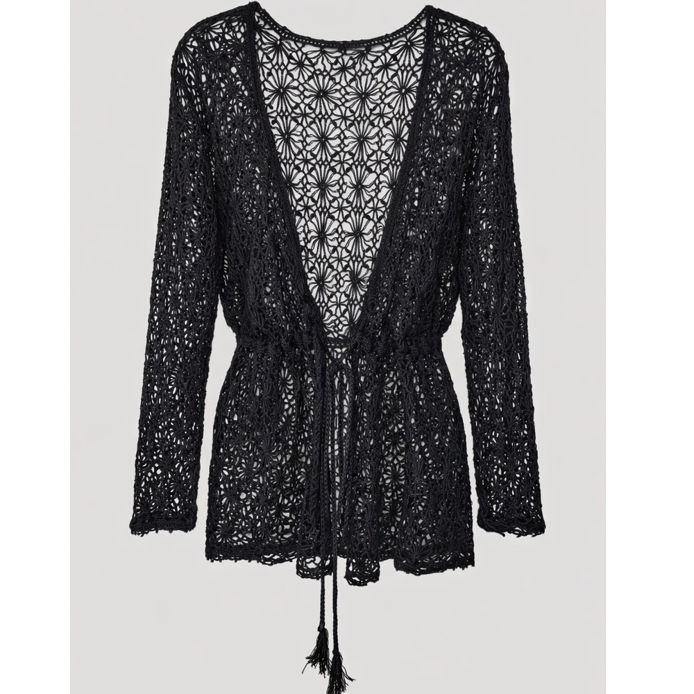 Lane Bryant Black Crochet Tie-Waist Swim Cover-Up